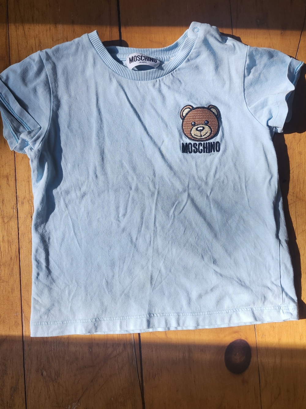 Moschino Light Blue Teddy Bear Logo Short Sleeve Tee